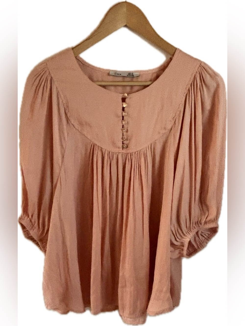 Dex Peach Gathered Puff-Sleeve Top